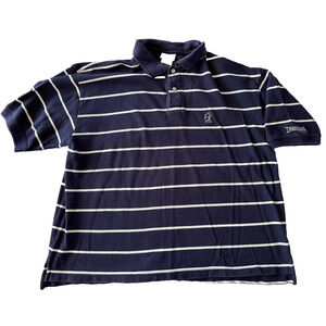 Disneyland Resort Polo Men Large Blue/White Striped White Mickey Mouse Logo Golf